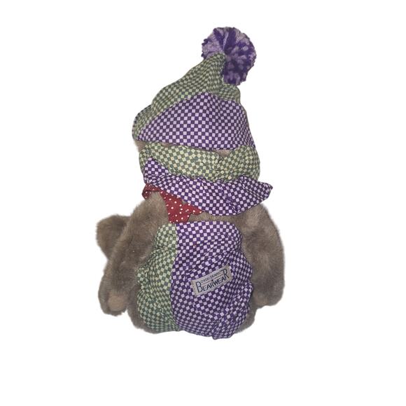 Vintage Boyds 90s Collectible Roberto Bear Plaid Purple Green Overalls Hat Gift - Picture 2 of 4
